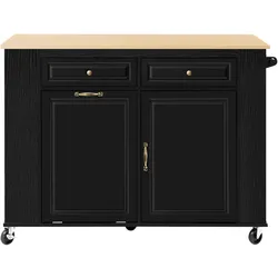 STILVORA Kücheninsel MDF Schwarz/Natur 120x40-70x92 cm mit Rollen und Steckdosen