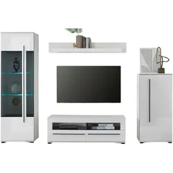 WOHNWAND Hochglanz weiß 280 cm, zeitloses Design, mit Soft-Close