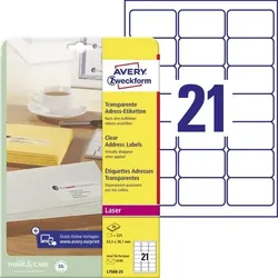 AVERY Zweckform Abziehhilfe QuickPEEL Wasserabweisend Selbsthaftend Adressetiketten L7560-25 Selbsthaftend DIN A4 Transparent 63,5 x 38,1 mm 25 Blatt