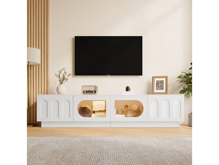 Meuble TV LED Meuble TV moderne 200x40x42 cm Armoire TV avec éclairage LED Meuble de rangement Portes en verre Passe-câbles