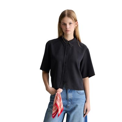 Kurzarmbluse MARC O'POLO DENIM "aus TENCEL™ Lyocell", Damen, Gr. L, blau depths, Obermaterial: 100% Lyocell, unifarben, regular fit bauchfrei, normaler Saum, Blusen