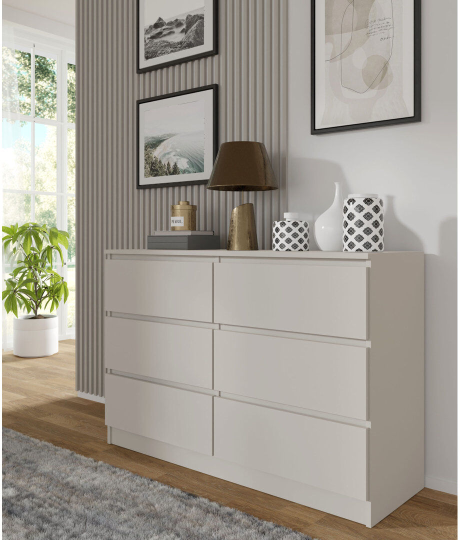 17 Stories Commode Sunem S6 120 cm matt 6 drawers Beige 80.5cm H X 120cm W X 40cm D