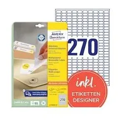 Avery, Etiketten, Etiketten Zweckform L4730REV, 17,8x10 mm, ablösbar, weiss, Pk. à 8100 Stk.