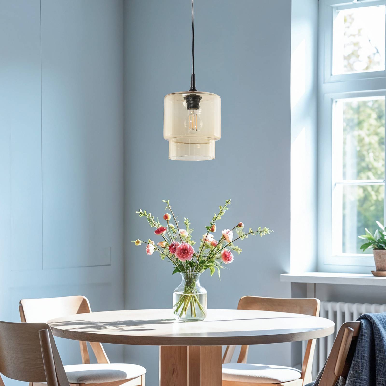 Glas Hängelampe Nesto Argon, dimmbar, creme / amber, für Wohn- / Esszimmer, Glas, Pendelleuchte