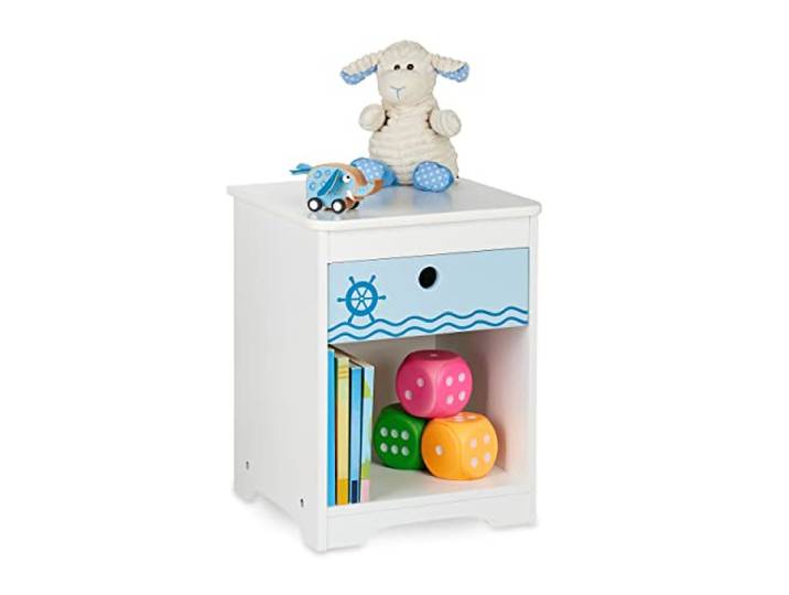 Relaxdays Nachttisch Kinder Seemann-Design, HBT: 41 x 32 x 31 cm, weiß/blau