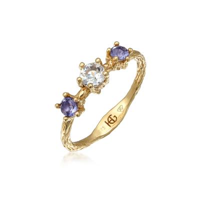 Silberring HAZE & GLORY "Ring Topas Lolite Edelstein Klassik 375 Gelbgold" Gr. 54, gold, Fingerringe, Damen, 54, Gelbgold 375, Silberring