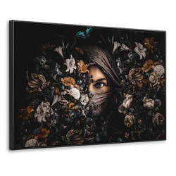 LEINWAND Bilder mit Rahmen - Frau - Luxus - Blumen - Schmetterling - Porträt - 90x60