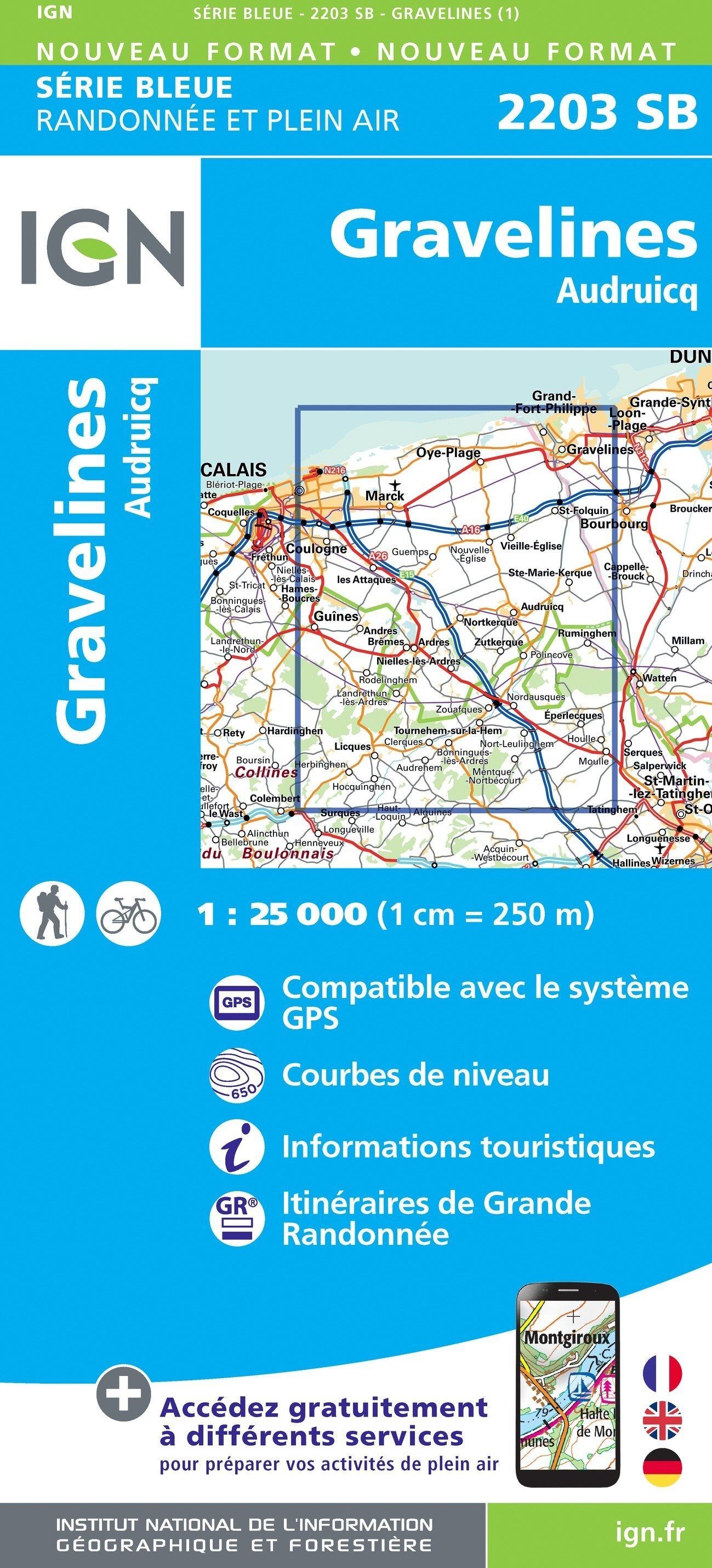 Carte de randonnée IGN Série Bleue n° 2203 - Gravelines, Audruicq