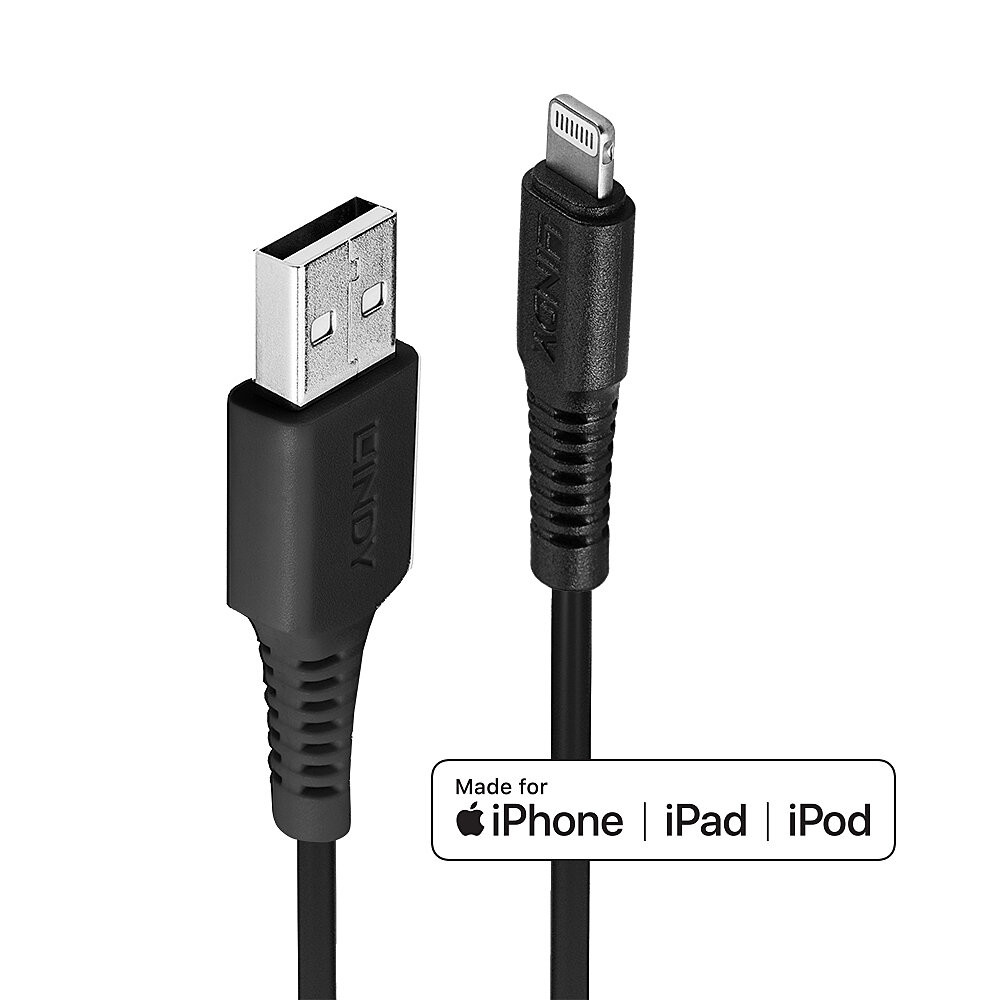 Lindy USB naar Lightning kabel, zwart, 3 meter