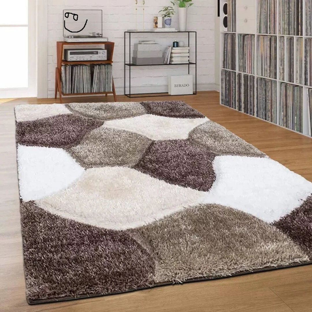 Metro Rectangle Geometric and Geometric Shapes Shag Brown Beige Rectangle 200 x 290 cm