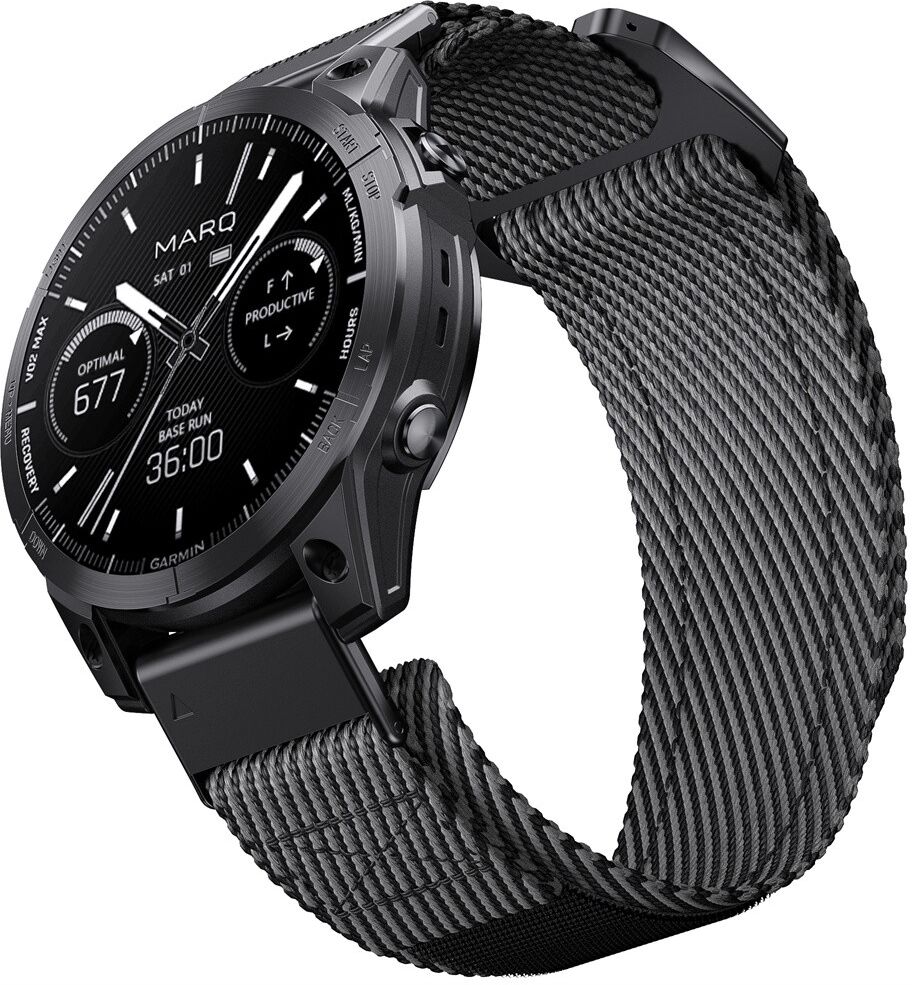 INF 26mm Schnellverschluss-Armband aus gewebtem Nylon für Garmin Uhren Schwarz+Grau