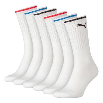 Socken PUMA "PUMA UNISEX STRIPED CREW SOCK 6P", Damen, Gr. 43-46, weiß, Baumwollmischung, normal, Socken Socken, Komfort-Bund, Frottee-Polsterung, flache Zehennaht