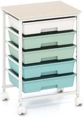 Costway 5-Drawer Rolling Cart with Wooden Tabletop and Metal Frame for Craft Room-Green Gradient