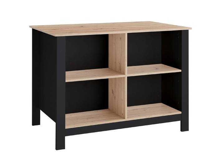 PREISBRECHER Kochinsel Sugar, 4 Fächer, Schwarz / Artisan Eiche Dekor - 124x90x75 (BxHxT)