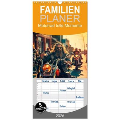 Familienplaner 2026 - Motorrad tolle Momente mit 5 Spalten (Wandkalender, 21 x 45 cm) CALVENDO