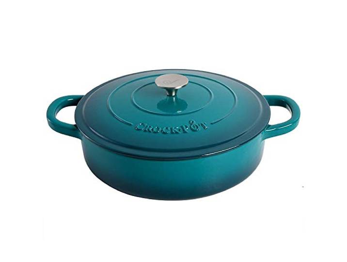 Crock-Pot Schmorpfanne Artisan emailliertes Gusseisen mit Deckel, 5 Quart, Blaugrün Ombre