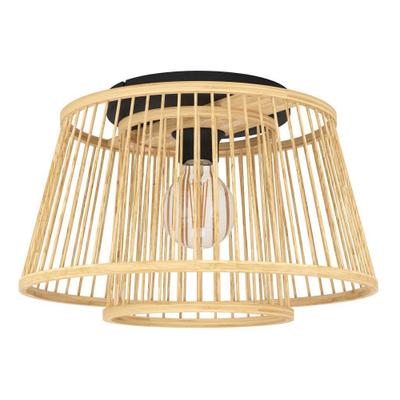 EGLO Deckenleuchte "HYKEHAM", schwarz (schwarz natur), 1, Ø 38cm H: 21cm, 1 Stk., Leuchten, Deckenleuchte, Bambus, Boho, Holz und Metall in schwarz, E27 Fassung, Deckenleuchte