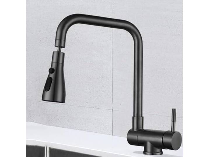 Vorfenster Küchenarmatur Klappbar Wasserhahn Küche Schwenkbar 3 Modus Edelstahl Spültischarmatur Vorfenster-Schwarz