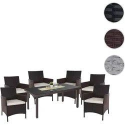 Poly-Rattan-Garnitur Halden, Gartenmöbel Balkon-Set Sitzgarnitur ~ braun, Kissen creme