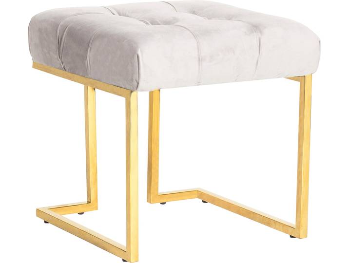 Sitzhocker KAYOOM Hocker Rare, Edler Touch durch goldenes Gestell , grau (taupe), B:48cm H:48cm T:48cm, Bezug: 100% Polyester (Samt) Gestell: Edelstahl, Hocker, Sitzhocker, eckig, samtweich, gesteppt, mit Zierknöpfen, Edelstahlgestell