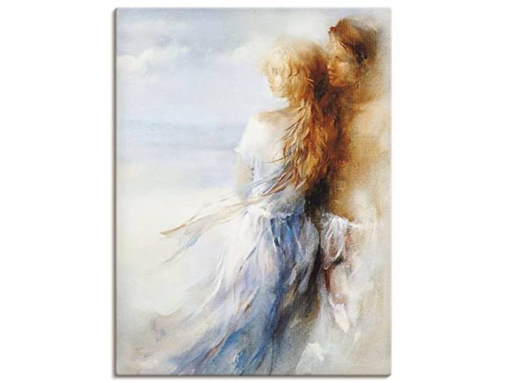 ARTLAND Wanddeko Leinwand Bilder Wandbild Liebe Erotik Paar Malerei Creme Zusammen K8AY