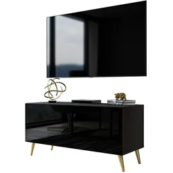TV-ELEMENT AURA 100 Schwarz Hochglanz – Beinfarbe: Gold