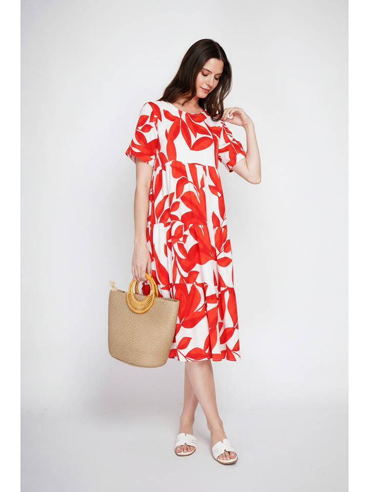 Le Jardin du Lin Kleid in Weiß/ Rot - 36