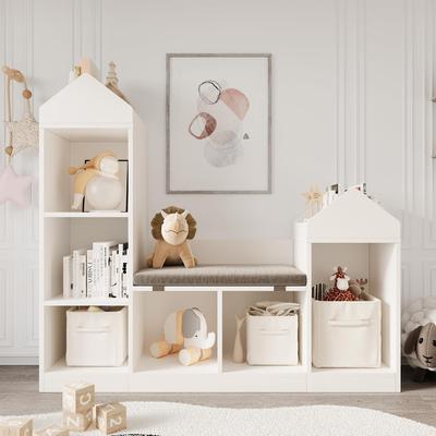 Garvee "Kids Bookshelf with Reading Nook, 6-Cubby Storage w/ Seat Cushion, 47.75"" Bookcase"