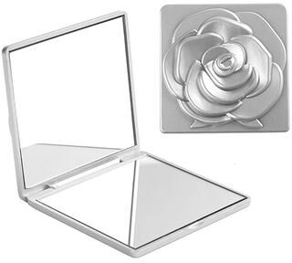Market Central Retro Rose Double Sided Compact Pocket Makeup Mirror silver