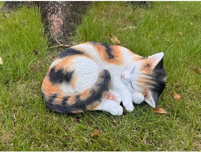 Hi-Line Gift Sleeping Calico Cat Garden Statue