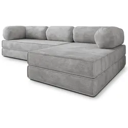 ECKSOFA ETERA modulares Boneless Sofa mit Schlaffunktion Hellgrau Kordstoff