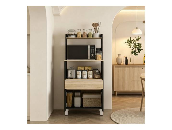MC Star Küchenbuffet Mikrowellenmöbel, Küchen‑Buffet Mikrowellenschrank mit Schrank (Schubladen und oberer Etagère, praktischer Küchenaufbewahrungsschrank für Haushalt)