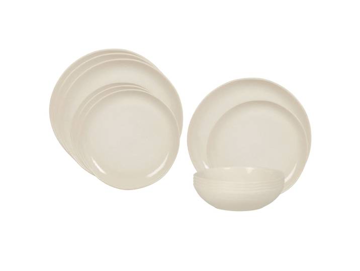 12-teiliges Geschirrset aus Keramik, beige