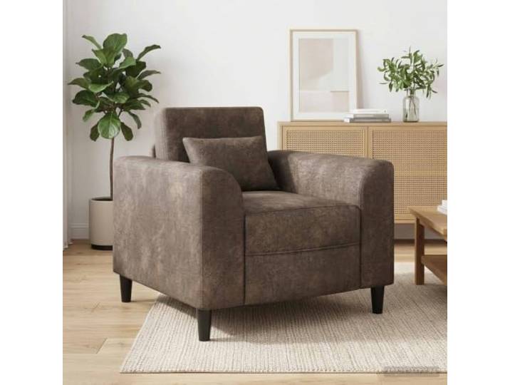 Sessel Dunkelgrau Kunstwildleder mit Sperrholzrahmen und Schaumstofffüllung Kunstwildleder, fleckenresistent, stabiler Sperrholzrahmen, Schaumstoffkissen, modernes Design, für Wohnzimmer und