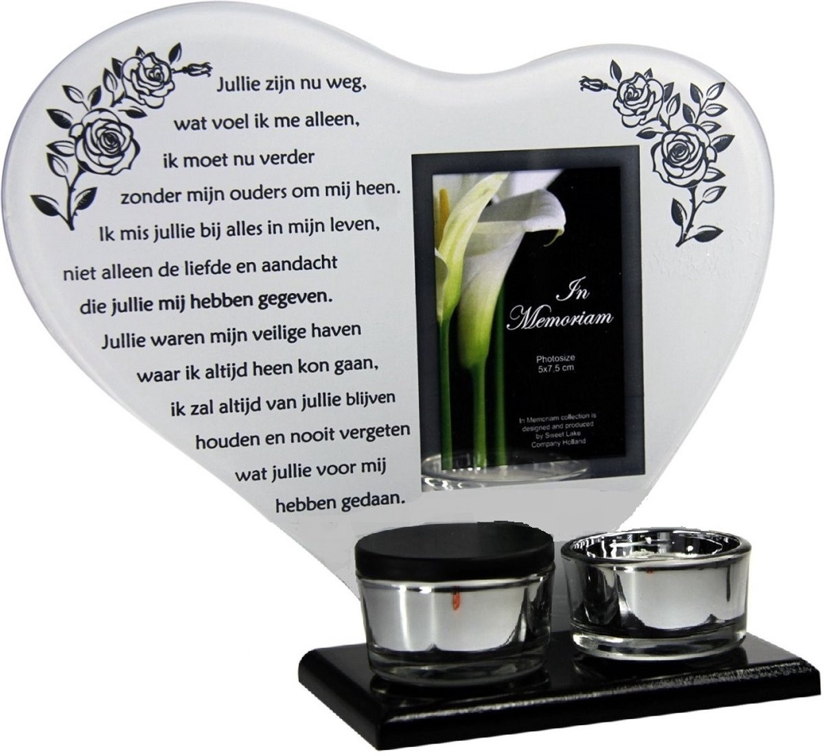 New Dutch Waxinehouder in memoriam met urn en gedicht voor ouders