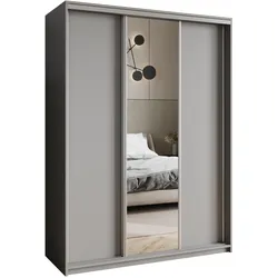 SCHWEBETÜRENSCHRANK TAVI 150/205/60 cm 3-türig mit Spiegel Graphitfarben
