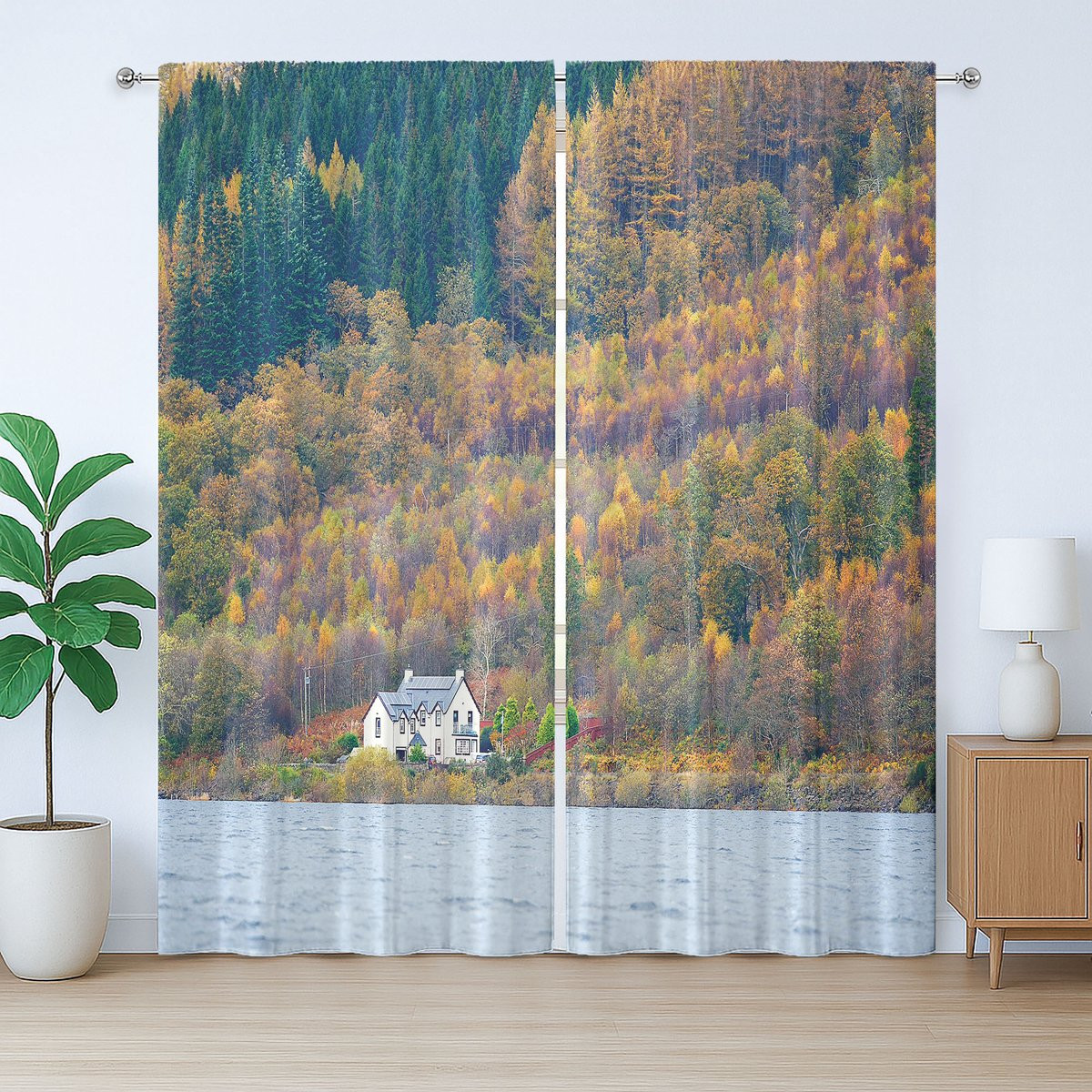 ABAKUHAUS Rustiek gordijn Loch Lomond buitenscène, meerkleurig, B: 175 cm, H: 280 cm