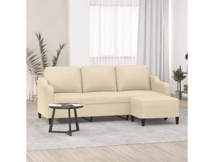 HEFZGDB 3-Sitzer-Sofa mit Hocker Creme 180 cm Stoff Bezug Wohnzimmer Sitzgruppe, Robustes Gestell aus Sperrholz und Metall, Dick gepolsterte Sitzfläche für Bequemlichkeit,