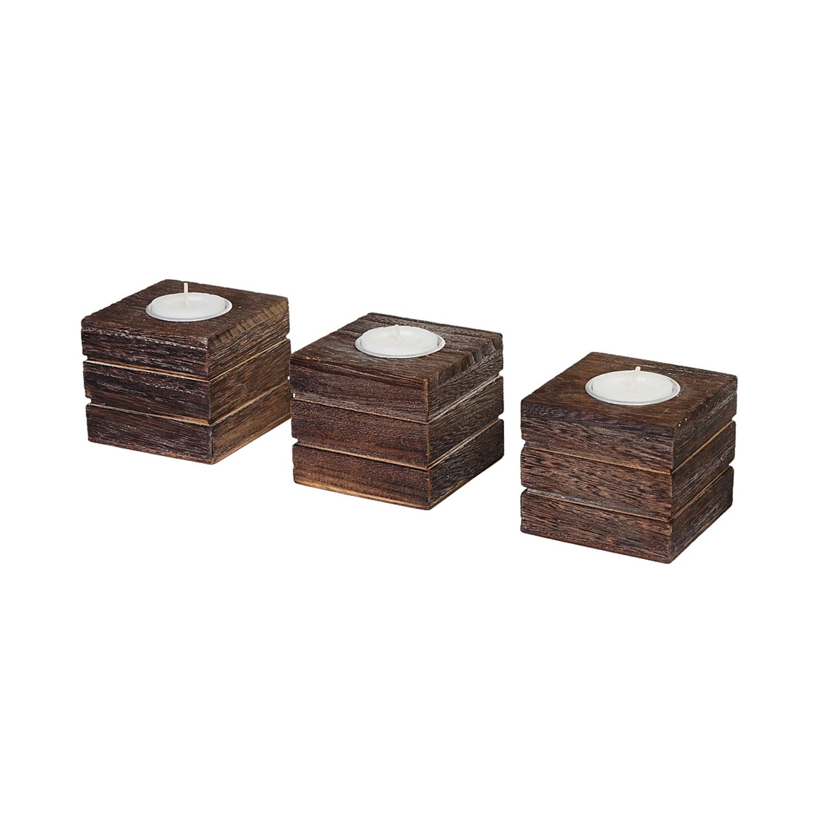3er Set Teelichtständer Tolve, Teelichthalter, Shabby-Look Vintage 7x8x8cm ~ braun