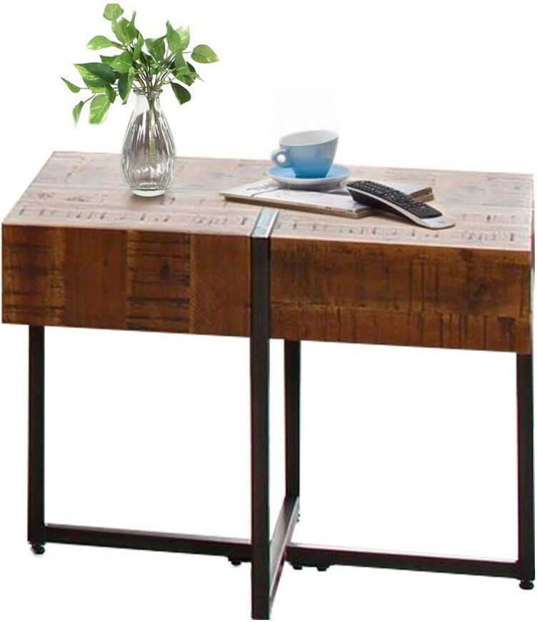 Rio Carel Solid Wood Top Sled Rectangular Side Table Brown 55cm H X 60cm W X 60cm D