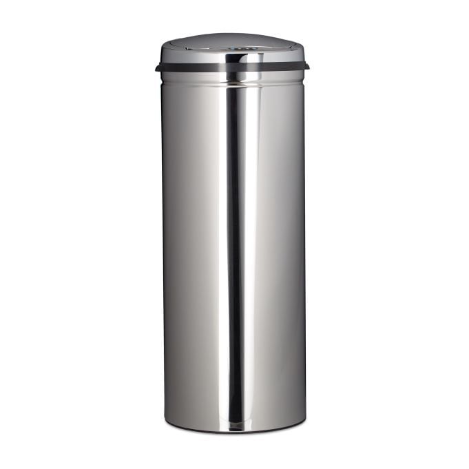 Relaxdays Sensorafvalbak 50 liter, zilver, RVS en kunststof, H x Ø: 80 x 30 cm