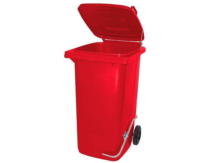 BRB-Lagertechnik Mülleimer 240 Liter Mülltonne mit Fußpedal für handfreie Bedienung, Genormte 240 Liter Mülltonne mit Fußöffnung