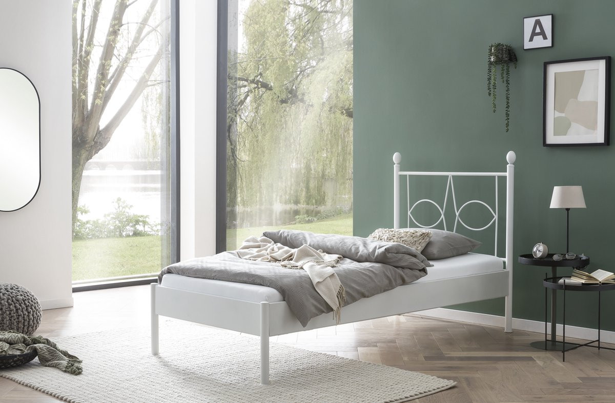 Bed Box Wonen Metalen Bed Wit 90x200 cm