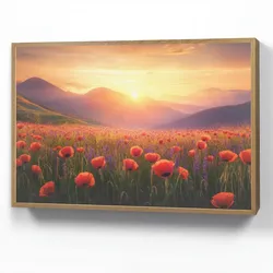 WANDLEUCHTE MIT AKKU Landschaft - Sonnenuntergang - Blumenfeld Dimmbar 90x60 cm Wandlampe