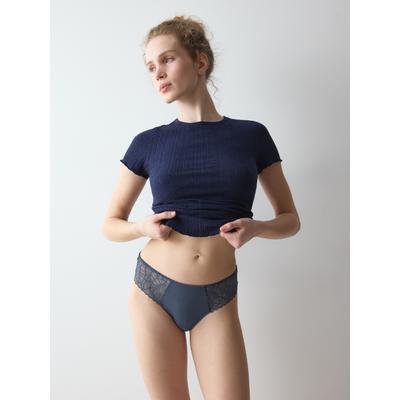 Slip TRIUMPH "Pretty Modal Tai", Damen, Gr. M, Jersey, grau (indigo veil), Jersey, Obermaterial: 91% Modal, 9% Elasthan, Unterhosen Slip, atmungsaktiv und weich