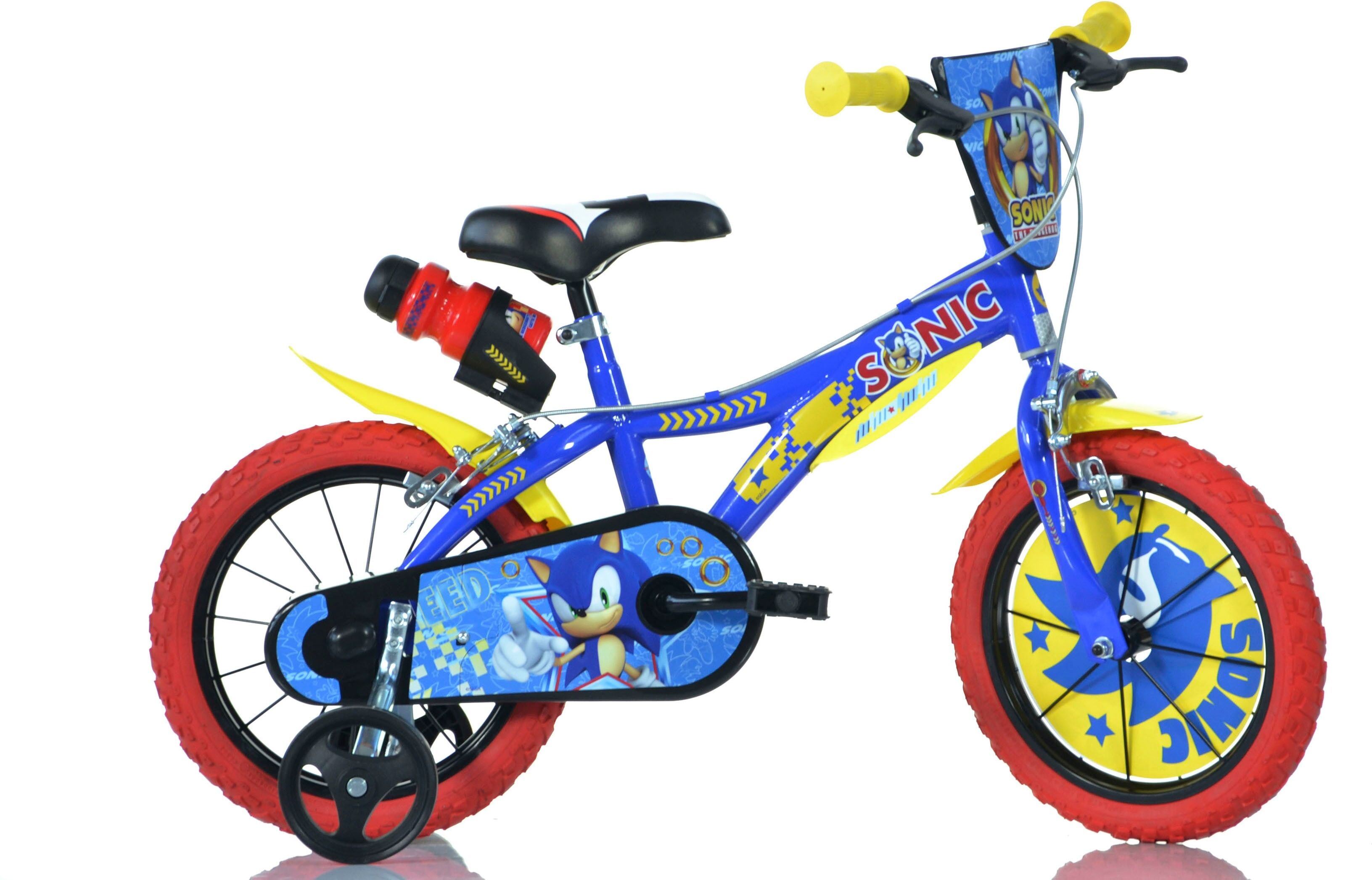 Kinderfahrrad DINO BIKES "16" Sonic Kinderfahrrad Jugen Freilauf Alter 4–7 Jahre Stützräder" Gr. 25, blau, Fahrräder, Kinder, 25cm, 14 Zoll (35,56cm), Kinderfahrrad, mit Stützrädern, Trinkflasche und Frontschild blau 25cm, 14 Zoll (35,56cm)