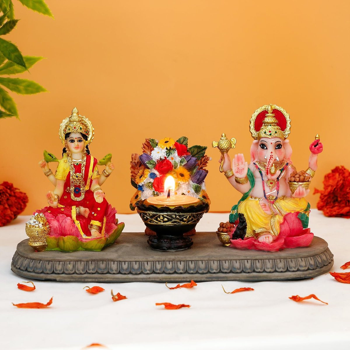 Dailygoods Handbeschilderd Standbeeld Ganesha/Laxmi van Polystone voor Indiase Decoratie