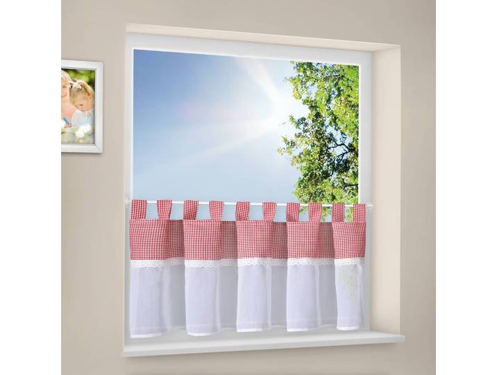 Brise-bise à passants Josef 150 x 50cm Blanc/Blanc/Rouge