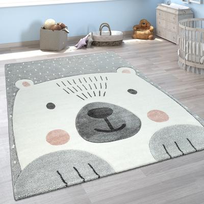 Paco Home Kids Room Area Rug with a Cute Bear in 3D in Grey White