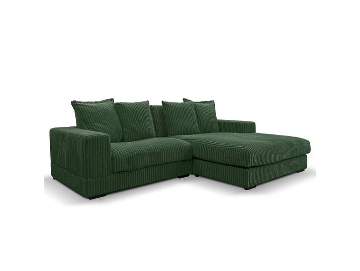 Ecksofa mit opt. Hocker 285 cm Grün Cordstoff Amba 285 x 99 x 195cm Longchair davorstehend rechts Modern